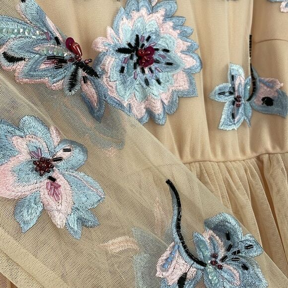 NWT ASOS Maternity Dress Size 8 Pink Embroidery Beaded Flowers Open Back Tulle - Picture 4 of 9